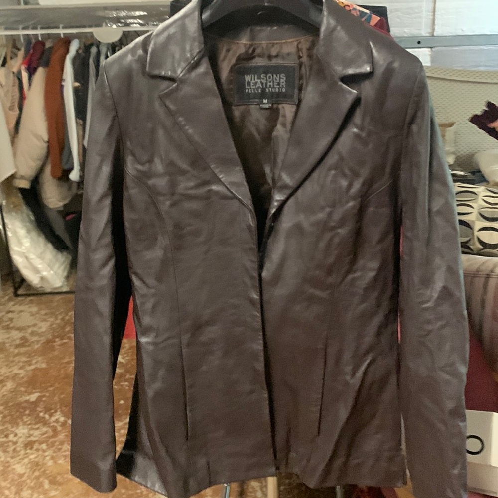 Brown leather suit jacket